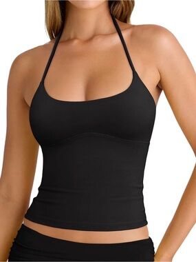 Reoria Black Halter Shelf Bra Tank Top - Women